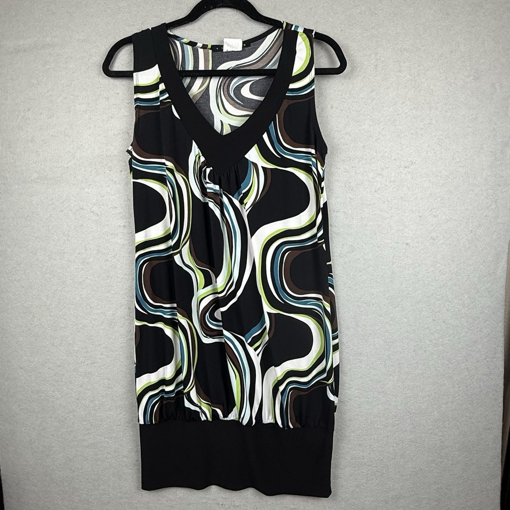 Vtg Tiana B Y2K Funky Abstract Sleeveless Tank Banded Dress Tunic Sz L? GNO Club